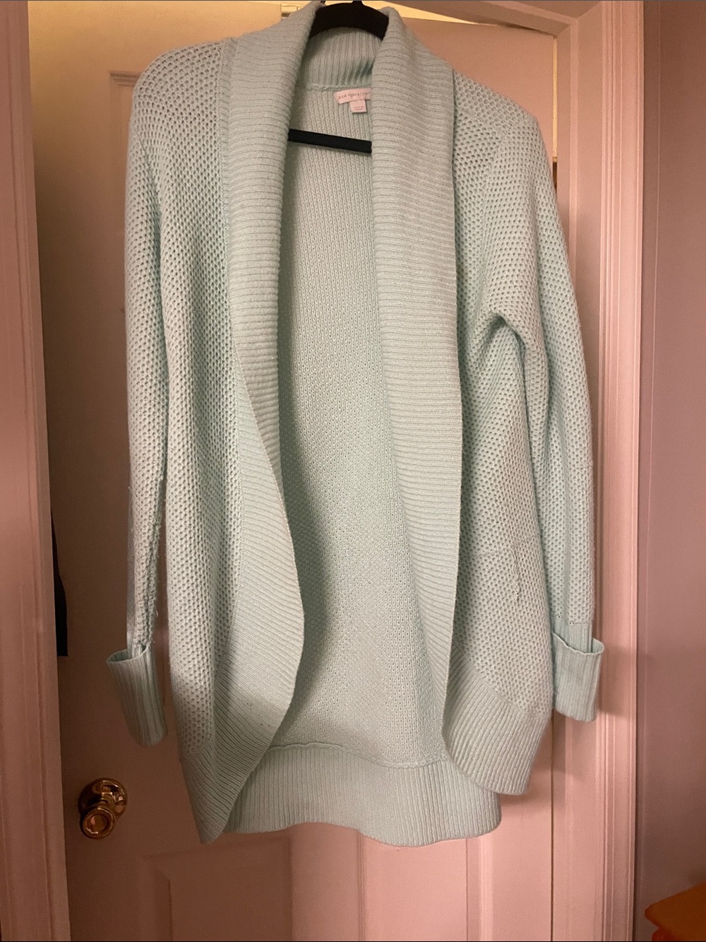 New York & Company Mint Open-Front Knit Cardigan